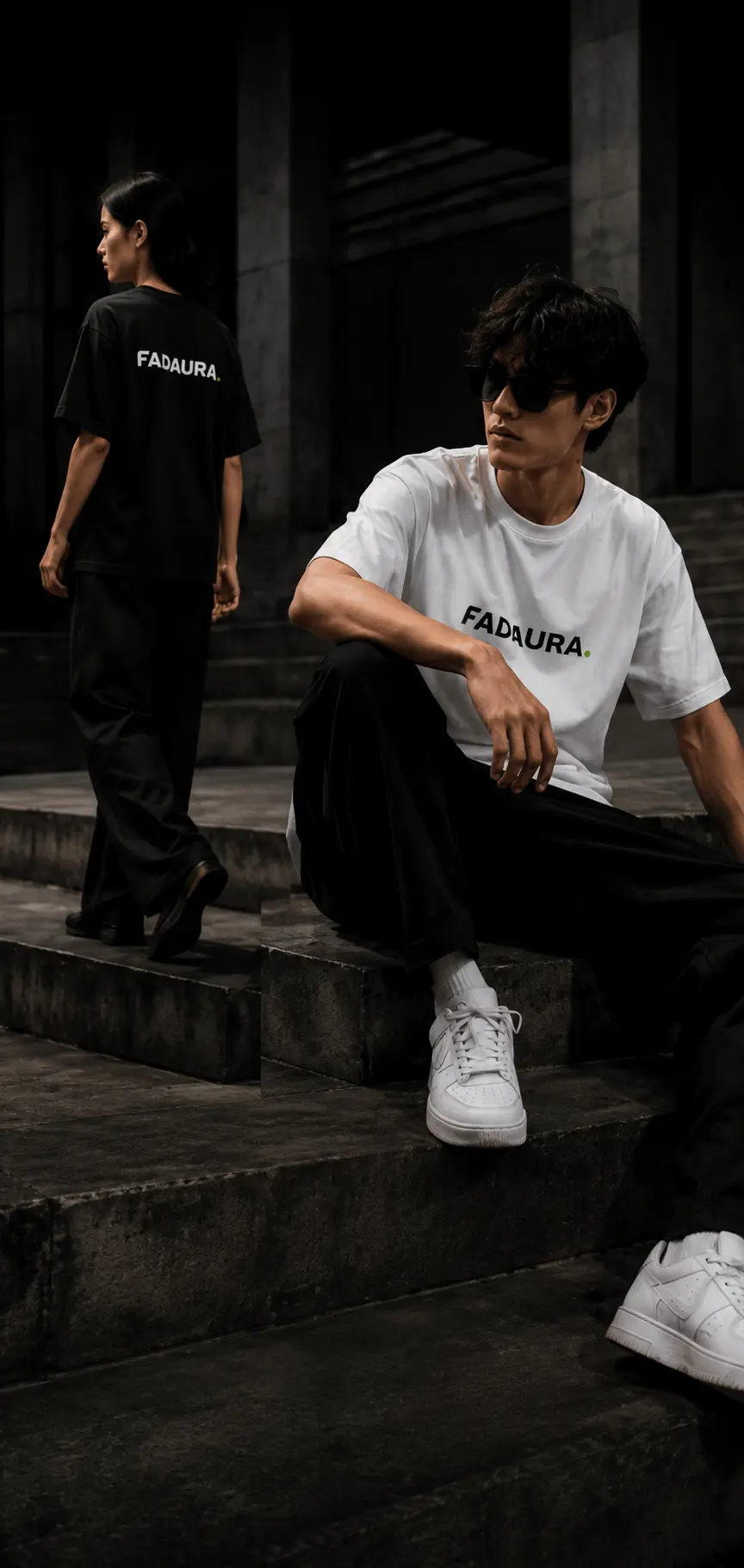 Men and women wearing FADAURA streetwear clothing collection